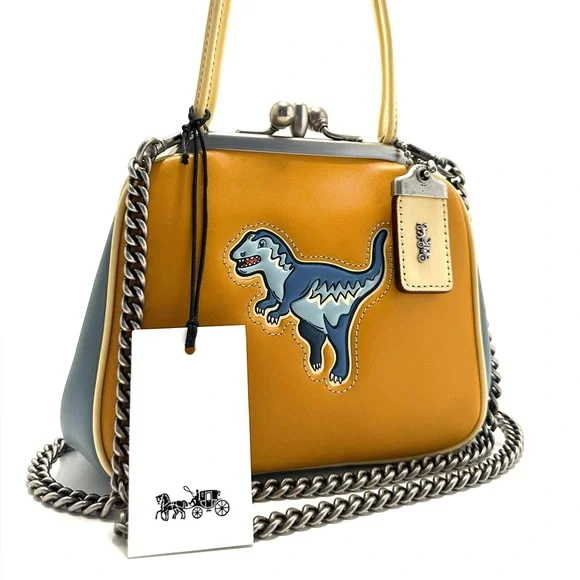 🦖 RARE Coach 1941 Rexy Dinosaur Kisslock Frame Bag in Glovetanned Leather - Picture 2 of 16